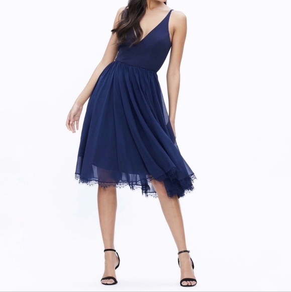 Dress the Population Dresses & Skirts - Dress the Population NWOT Alicia Midnight Blue Crepe Bodice Chiffon Dress